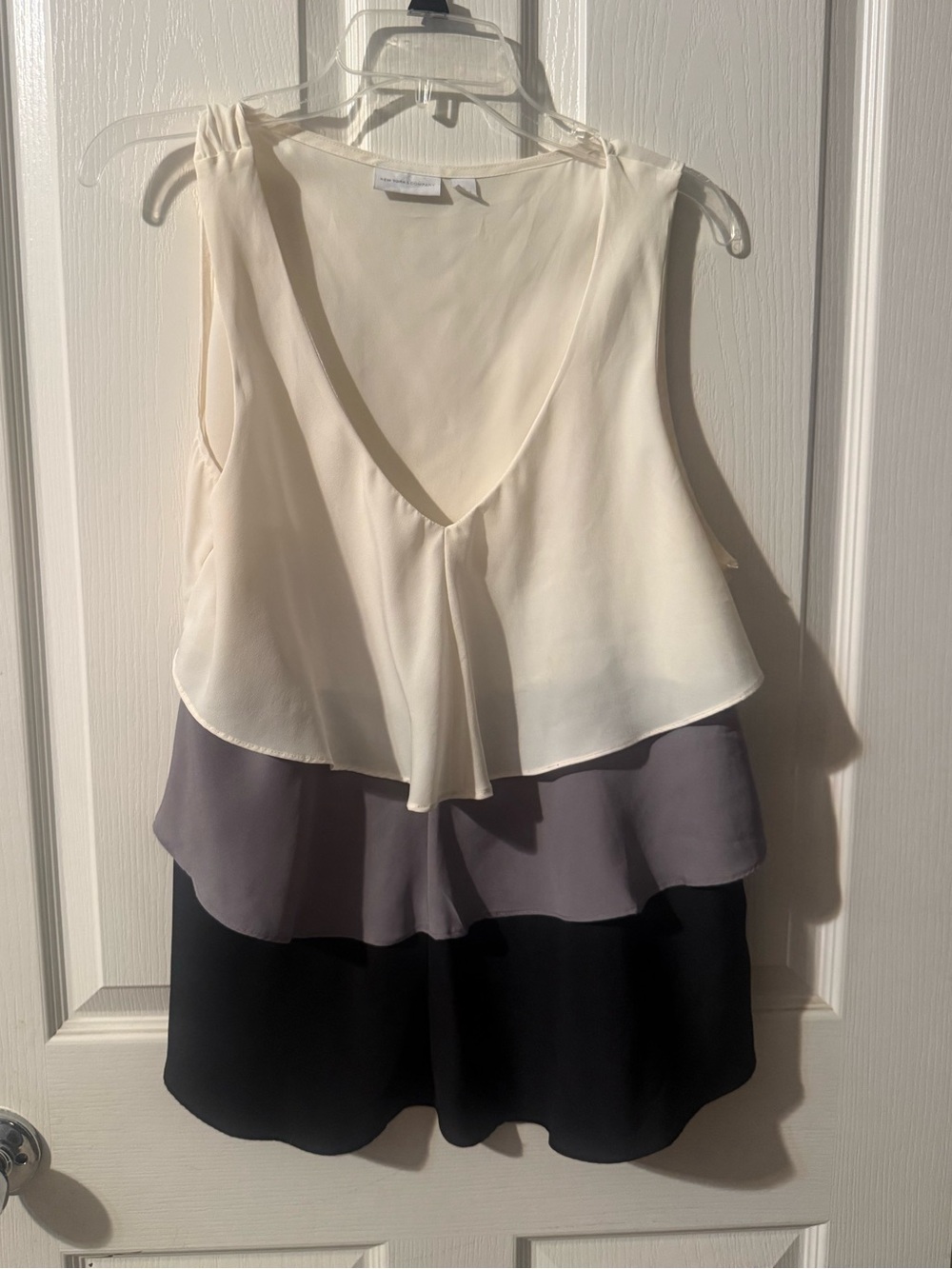 New York & Company Layered V-Neck Colorblock Camisole - Cream, Gray & Black